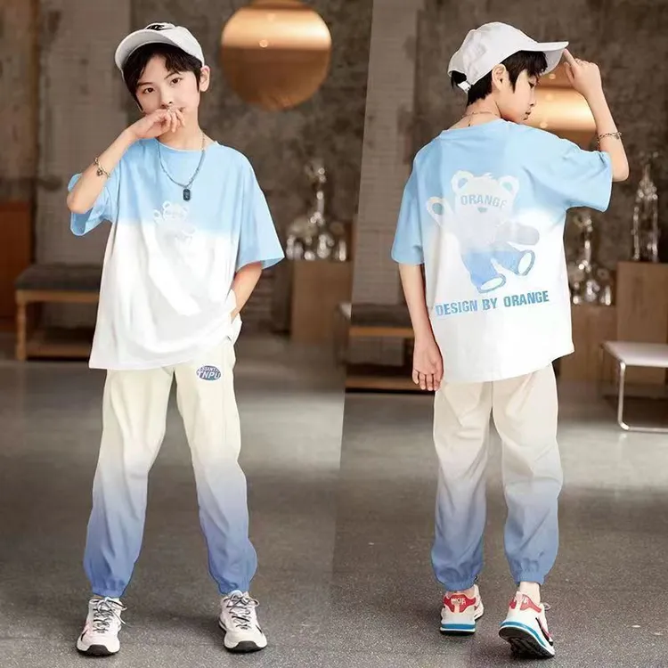 男童夏装潮牌运动套装儿童2025新款短袖长裤夏季中大童潮帅气时髦