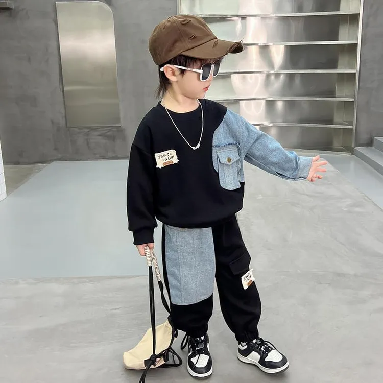 男童套装秋装2024新款男孩洋气时髦早秋运动衣服春秋季痞帅儿童装