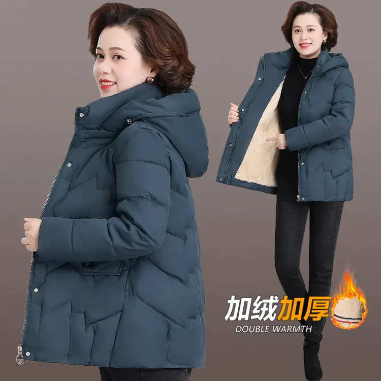 妈妈秋冬装外套加绒加厚中年时尚棉服新款中老年女冬季派克服棉衣