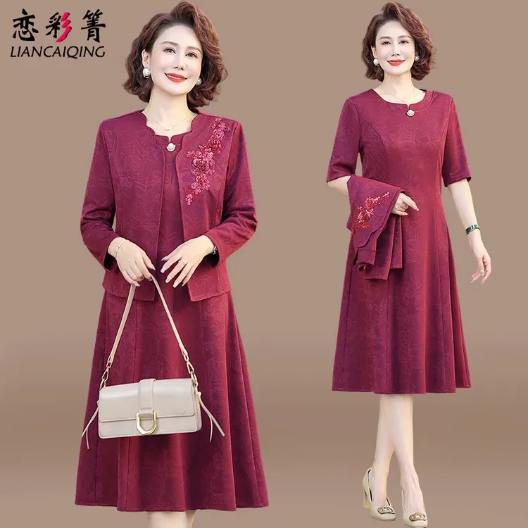 喜婆婆婚宴装妈妈秋装连衣裙套装高贵旗袍裙春秋新款婚礼服两件套