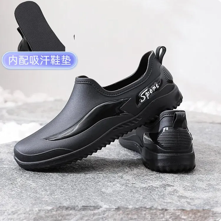 低帮厨师男士雨鞋休闲防水外穿软底加绒保暖胶鞋轻便厨房防滑水鞋