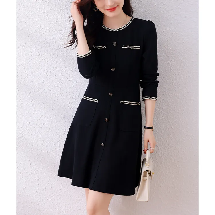 小香风大码连衣裙2025春秋新款胖MM法式茶歇高级感遮肉显瘦小黑裙