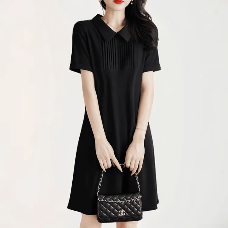 气质大码赫本风小黑裙胖mm2025夏季新款宽松遮肉显瘦中长款连衣裙