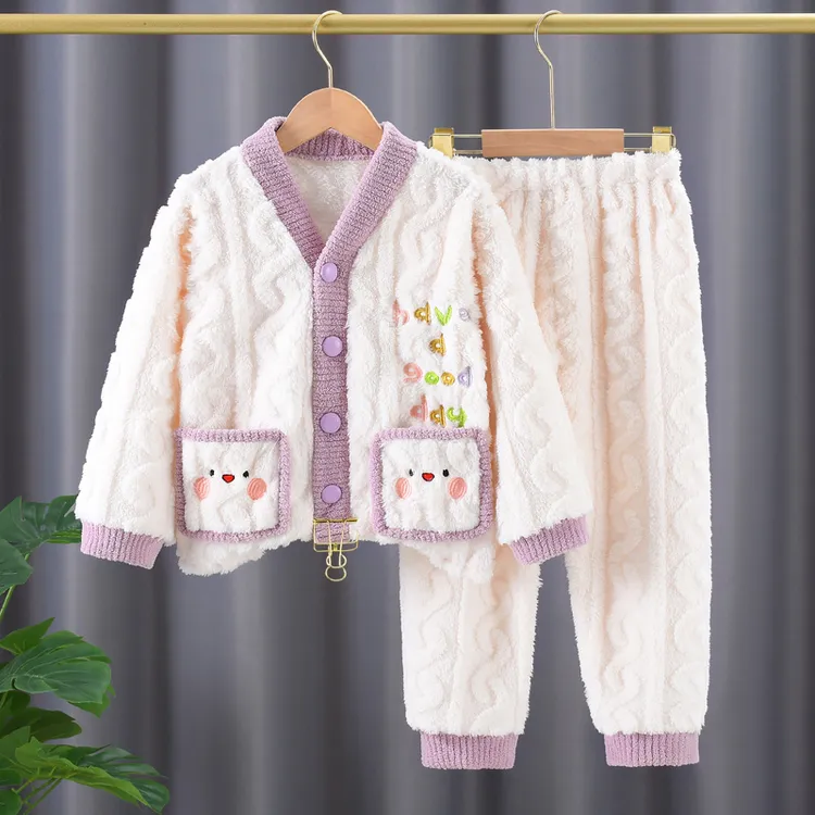 女童睡衣套装秋冬款法兰绒加厚款洋气中大童女孩珊瑚绒保暖家居服