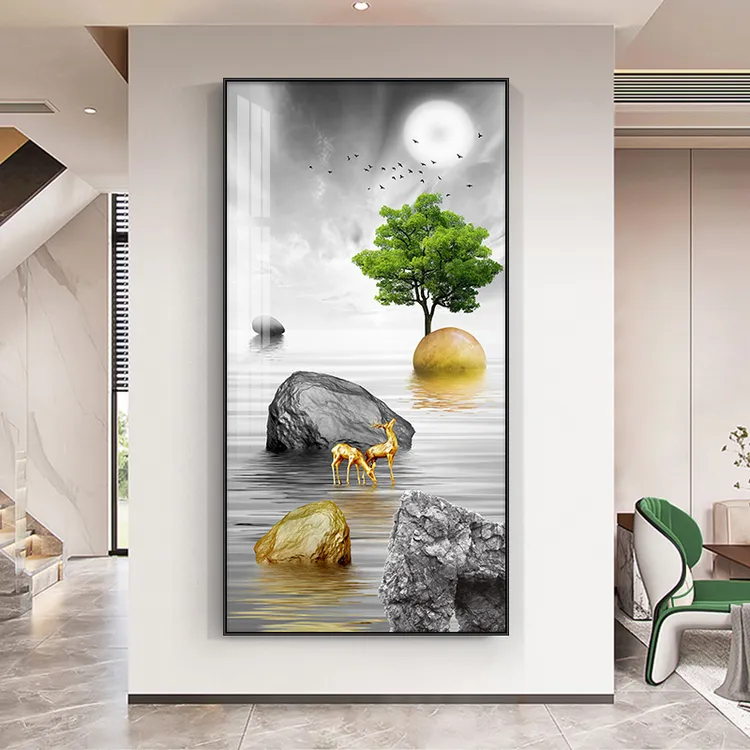 石来运转入户玄关装饰画进门走廊壁画客厅过道挂画现代简约晶瓷画