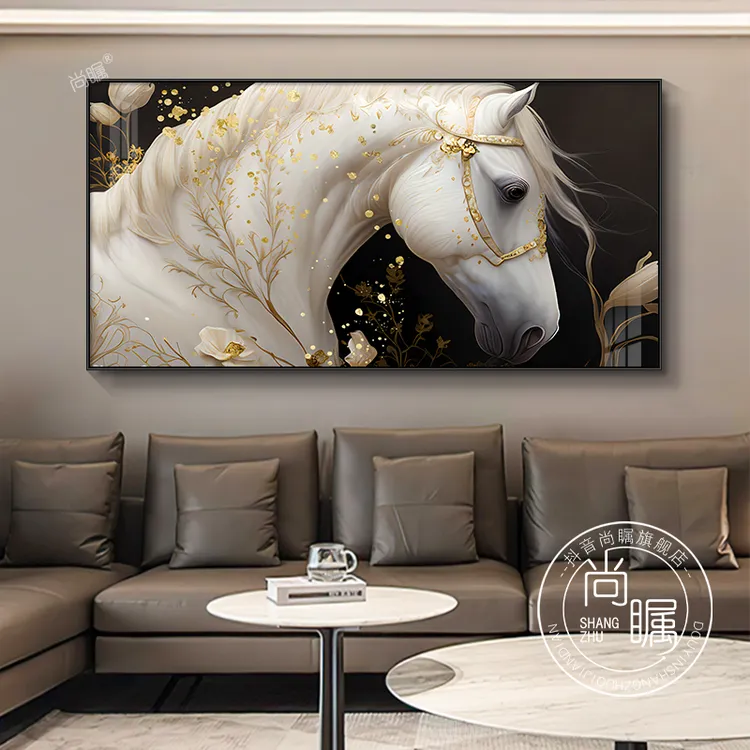 马到成功客厅装饰画轻奢高级沙发背景墙挂画骏马奔腾酒店书房壁画