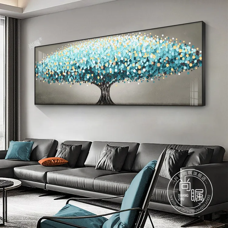 客厅装饰画发财树轻奢沙发背景墙壁画整幅高级感晶瓷挂画招财福禄