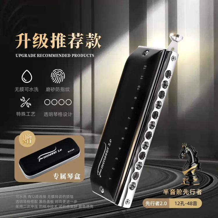 EASTTOP东方鼎无膜可水洗12孔半音阶口琴先行者2.0初学入门演奏