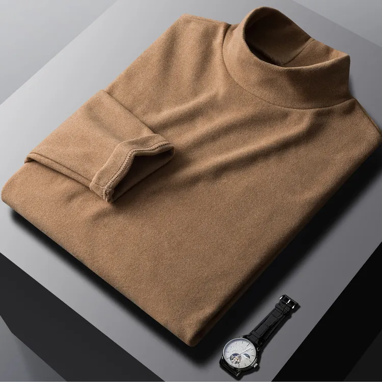 秋冬季上衣半高领双面绒男士修身内搭中领加厚保暖打底衫长袖T恤