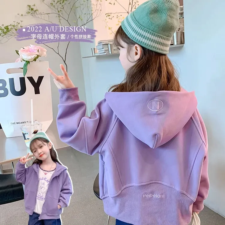 女童外套春秋款2024新款洋气儿童秋装连帽卫衣小女孩秋季炸街上衣