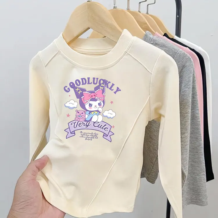2024秋冬新款女童德绒打底衫儿童长袖t恤中大童秋装洋气卡通上衣