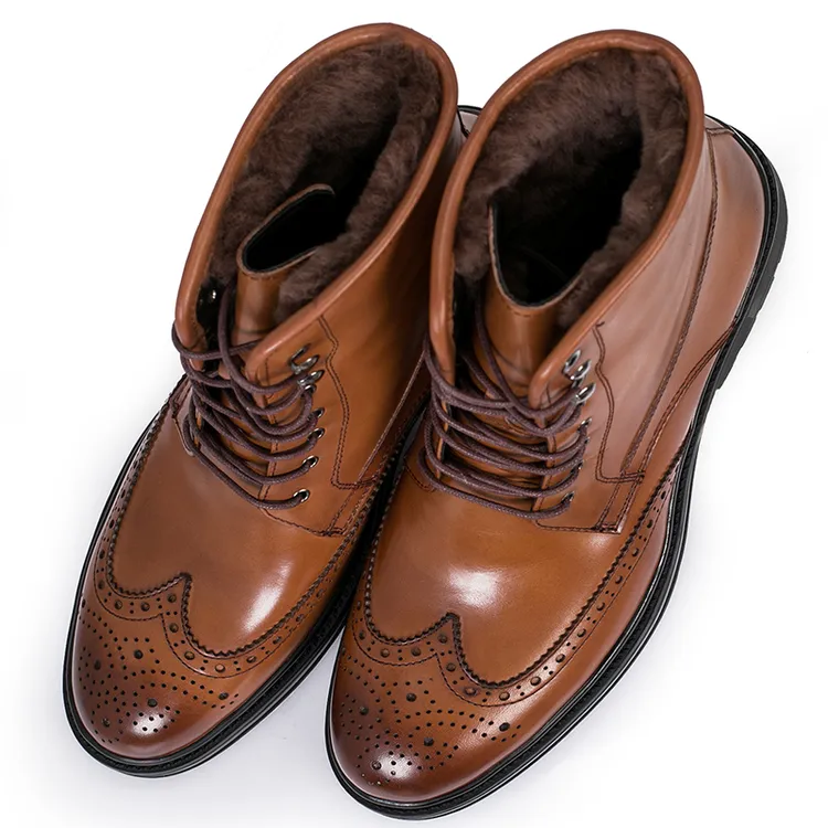 布洛克马丁靴男真皮高帮雪地靴保暖加厚毛一体皮靴男厚底冬季加绒