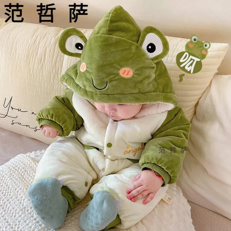 超萌婴儿服冬款外出男孩加绒宝宝棉服冬季连体衣秋冬加厚棉衣套装