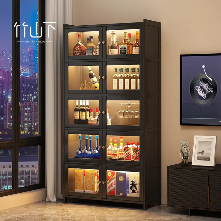 酒柜靠墙一体柜落地客厅家用大容量展示柜中式轻奢简约透明收纳柜