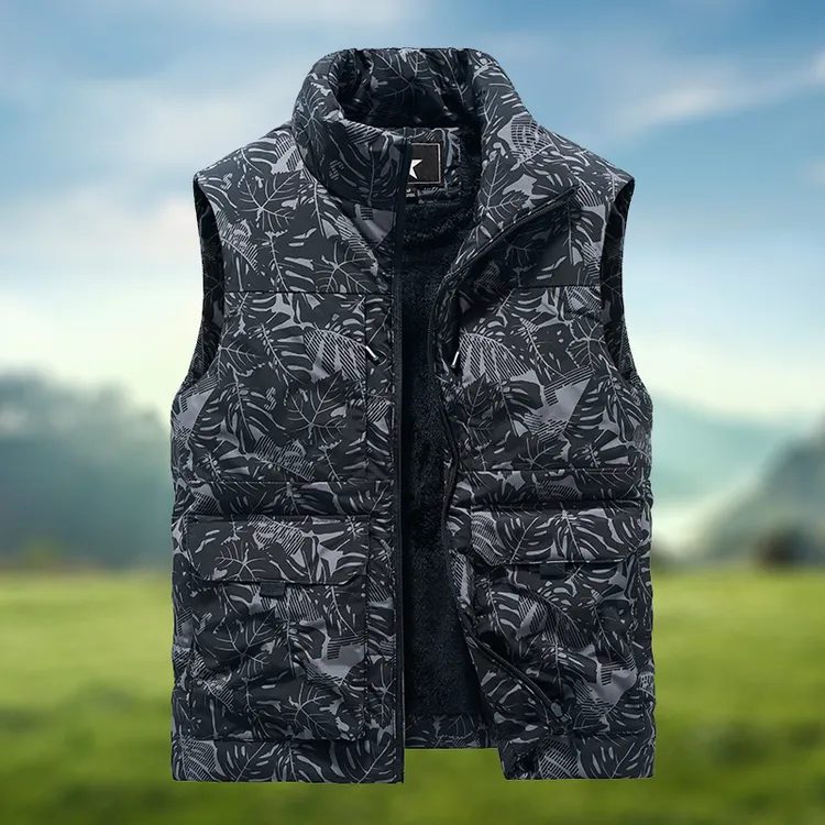 2025男士多口袋马甲户外加绒加厚马夹运动立领无袖棉衣耐磨防风