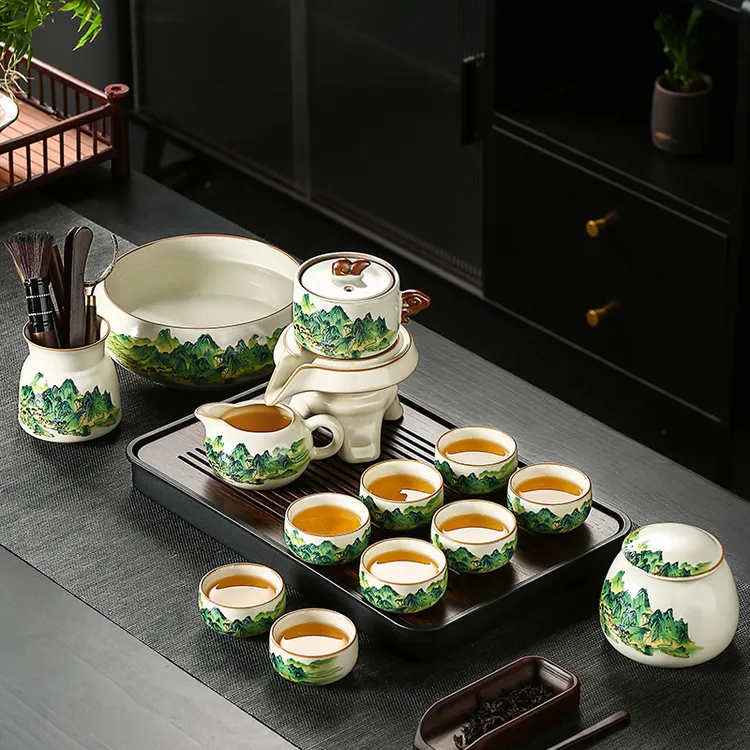 煌山汝窑千里江山自动茶具套装2025新款家用轻奢高档懒人泡茶神器