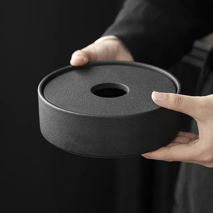 煌山粗陶圆形烟灰缸2025新款家用客厅烟盅带盖防飞灰茶桌必备摆件