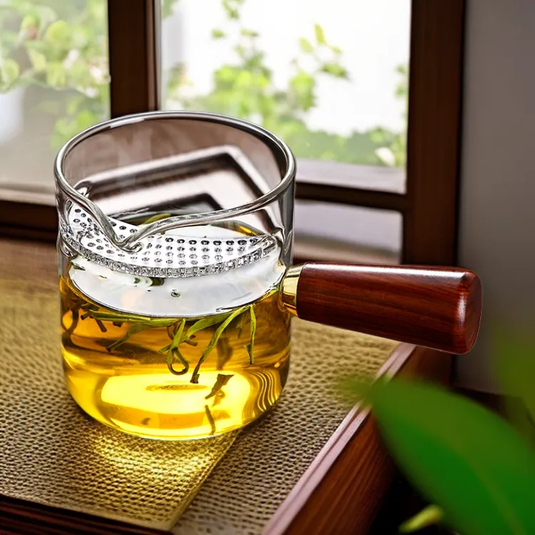 煌山茶具月牙公道杯耐热过滤加厚家用分茶木把大容量绿茶杯高档