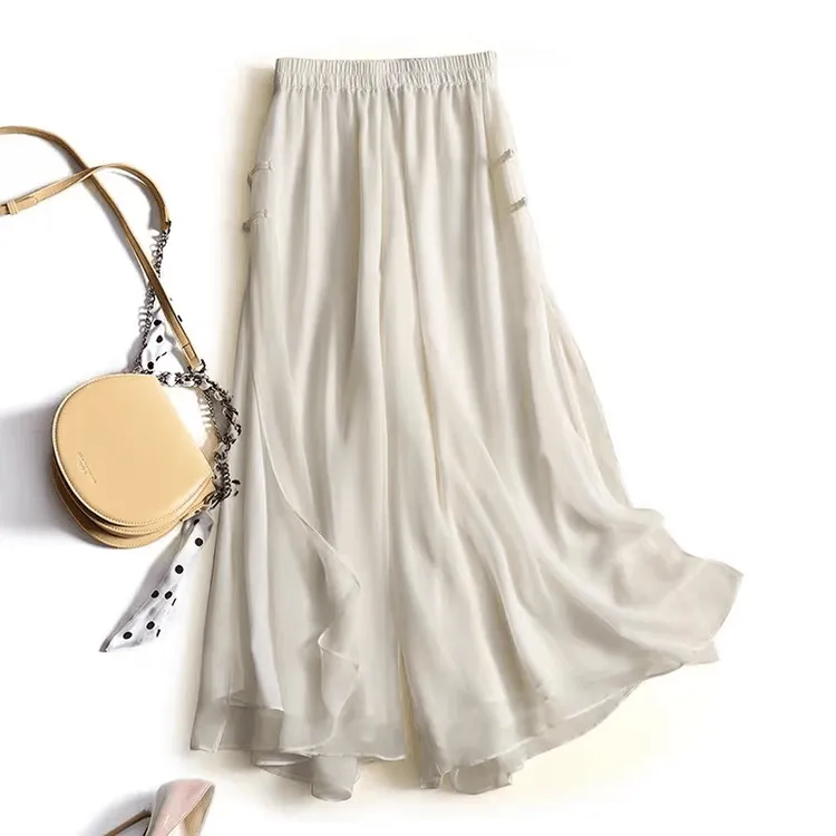 雪纺阔腿裤女裤裙2025夏季凉爽开叉垂感飘逸休闲裤九分裤高腰裙裤