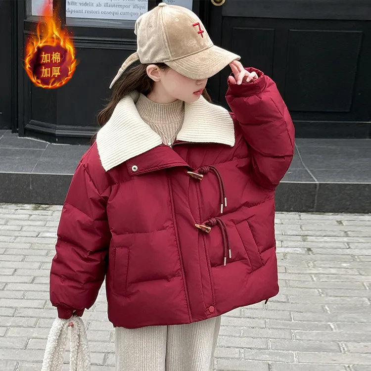 女童棉服冬季2024新款儿童加厚棉袄外套女大童冬装红色拜年服棉衣