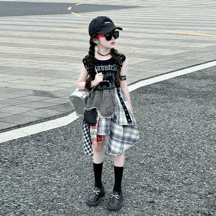 女童不规则裙套装2025新款大童洋气时髦穿搭儿童半身裙两件套夏装