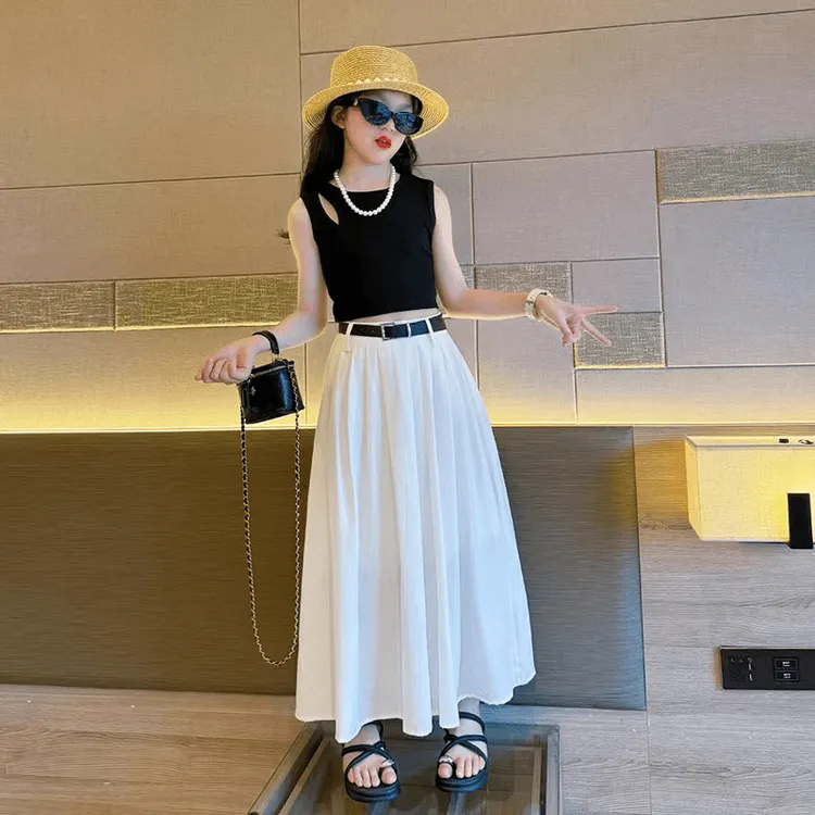 女孩网红炸街夏装2025新款夏天中大女童时髦洋气时尚半身裙两件套