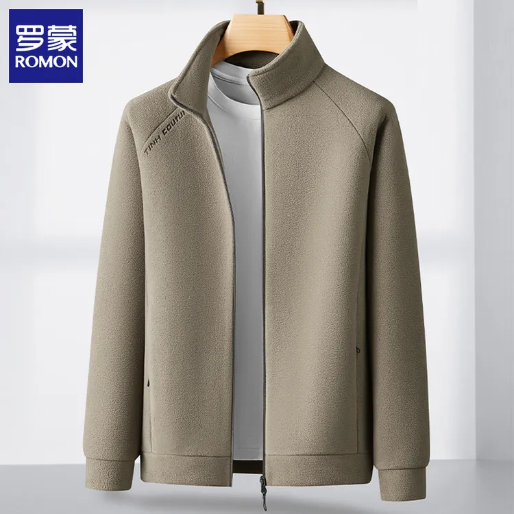 罗蒙秋冬2025新款摇粒绒男士外套中年立领夹克休闲保暖抓绒卫衣男
