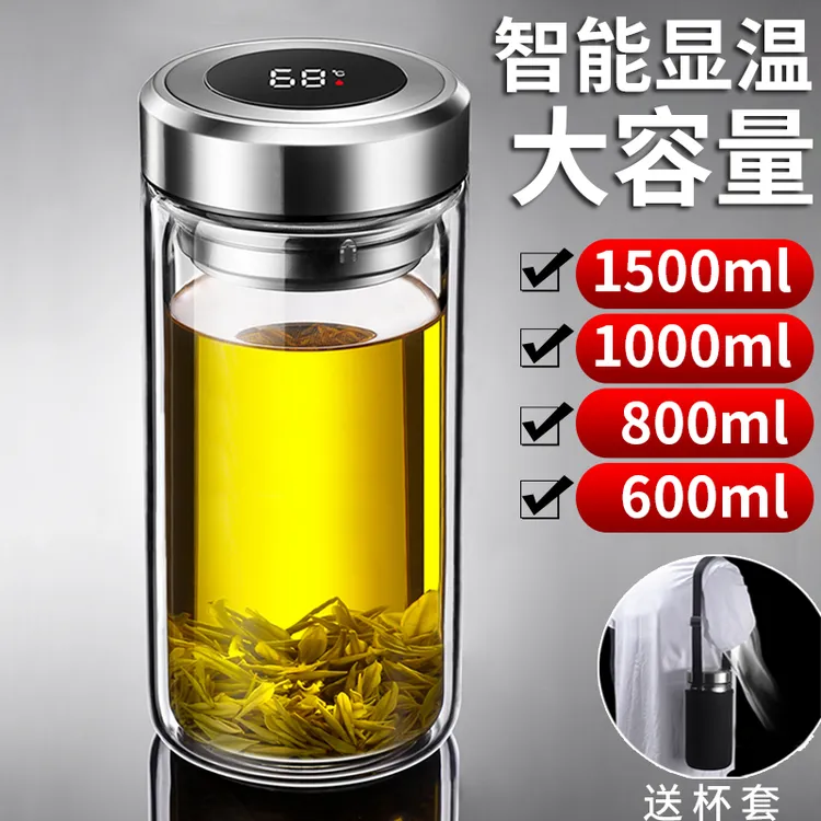 高档车载双层大容量显温玻璃水杯过滤茶水杯泡茶喝水茶水分离杯子