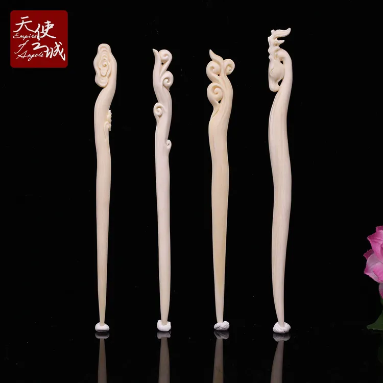 天然猛犸象牙发钗冰料精工一体雕刻节日礼品