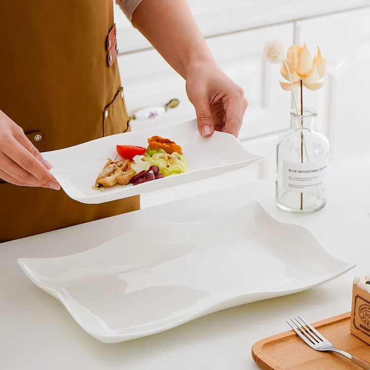 创意骨瓷波浪鱼盘家用10-14英寸大号蒸鱼盘全鱼盘陶瓷深盘菜碟子