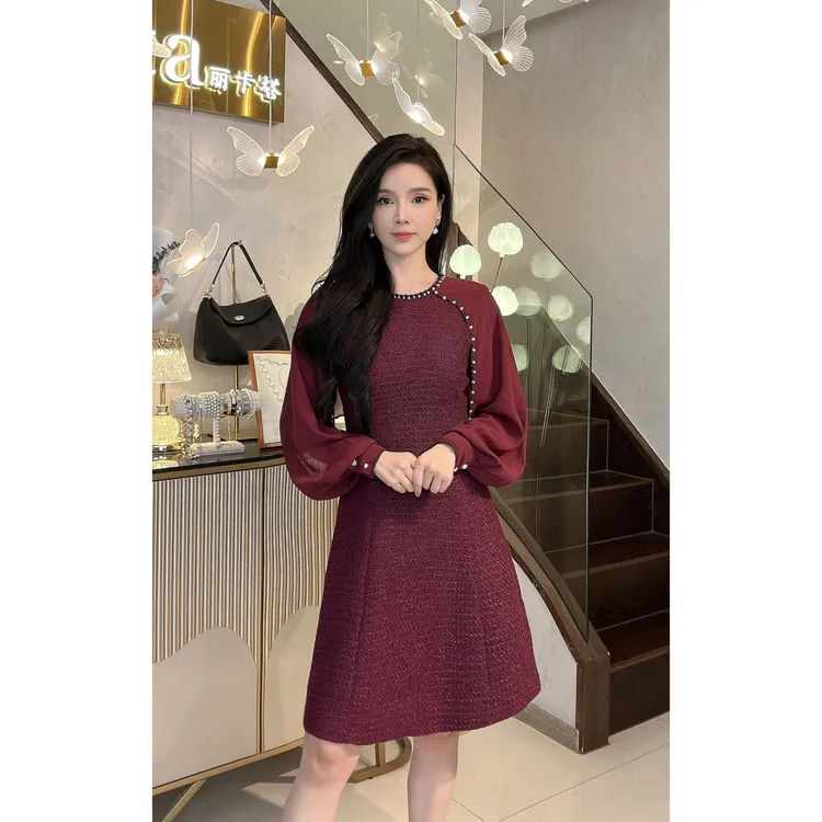 YUANBAO【媄遇-BeautyMeet】冬款保暖新法式时尚气质显瘦女装连衣裙