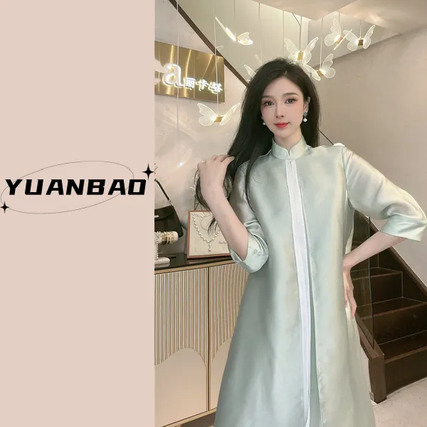 YUANBAO新中国风定制气质高贵上档次遮肉宽松显瘦漂亮-女装连衣裙