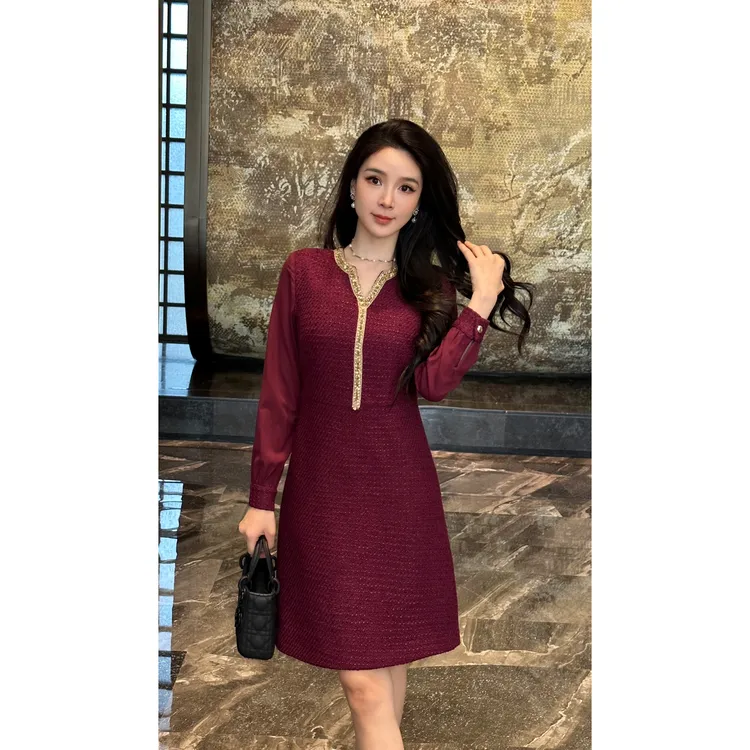 YUANBAO【韩逅HanMeet】秋冬贵气法式气质显瘦保暖收腰女装连衣裙