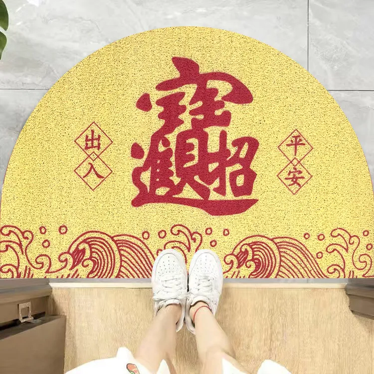 多色丝圈地垫金色招进入户门脚垫半圆形防滑垫门口蹭土刮泥垫