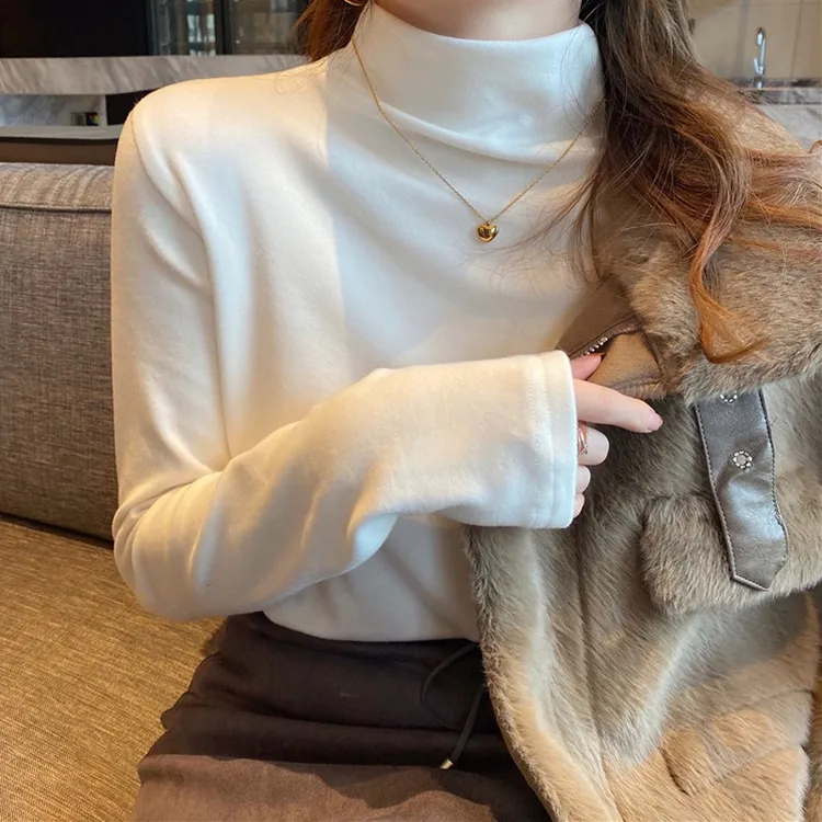 加厚半高领双面德绒打底衫女士秋冬网红时髦洋气内搭长袖T恤上衣