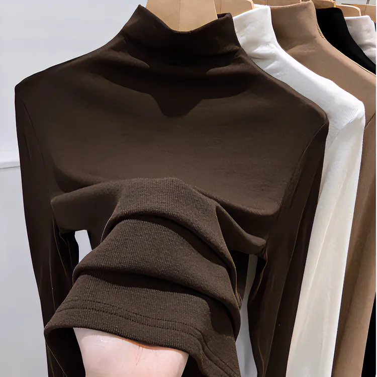 加厚半高领打底衫女冬季洋气修身显瘦内搭螺纹美拉德德绒保暖上衣