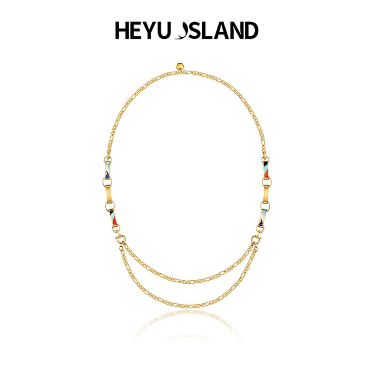 黑鱼岛 铜合金项链 23新款中国潮色镀金色金属扣环叠戴轻奢毛衣链