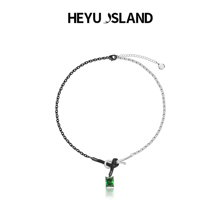 黑鱼岛 铜项链 HEYUISLAND  绳契套结黑白套结绿锆石项链设计感