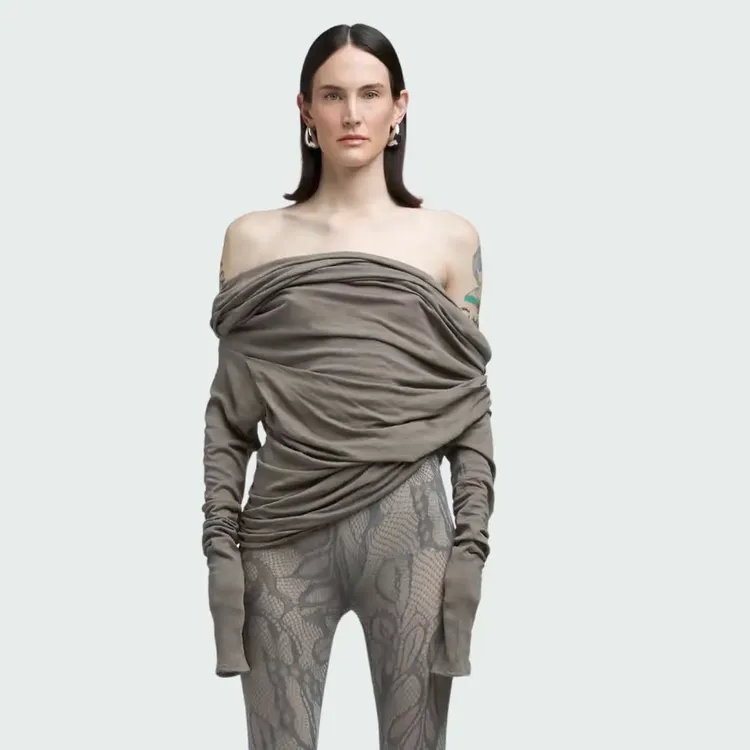 Entire BOUND多穿法一字肩堆堆领超长袖褶皱堆叠T恤针织打底衫