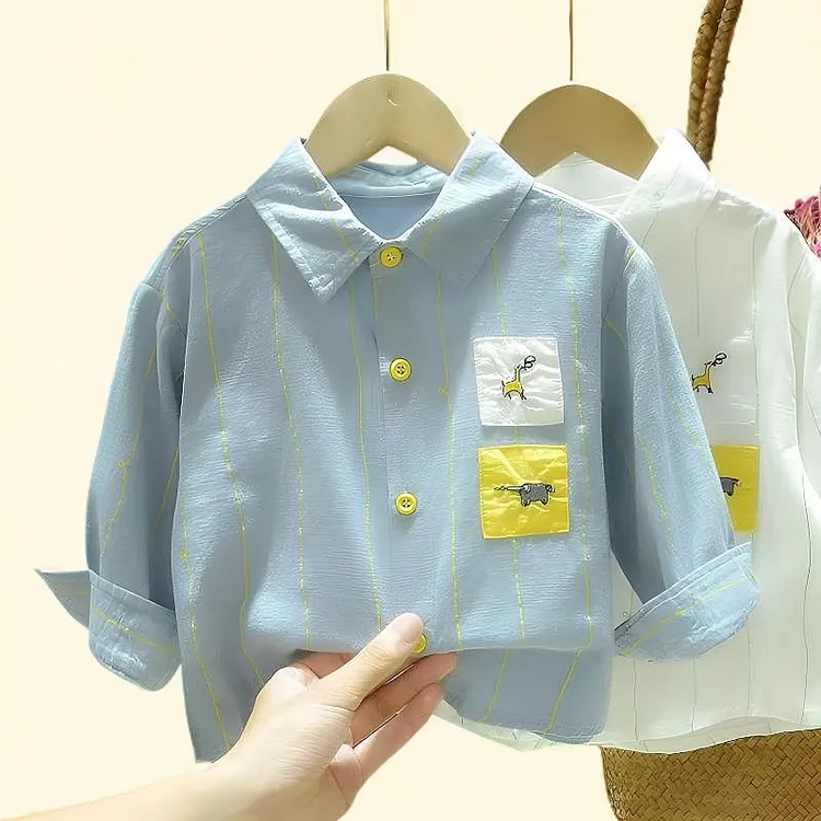 男童衬衫韩版百搭衬衫2024新款春秋儿童卡通洋气衬衣小童时尚潮衣