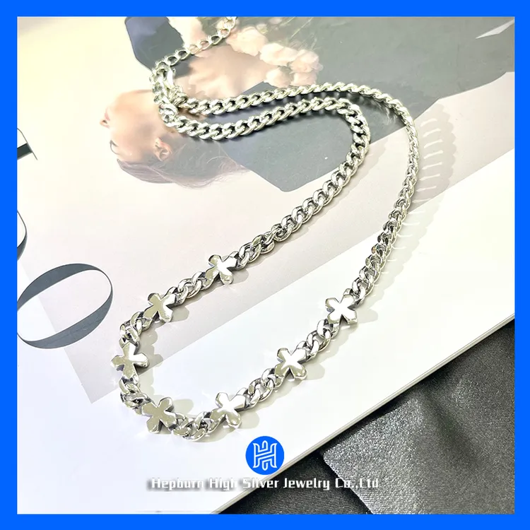 坠链均925银 S925精品古巴间十字手工项链轻奢简约小众个性套链