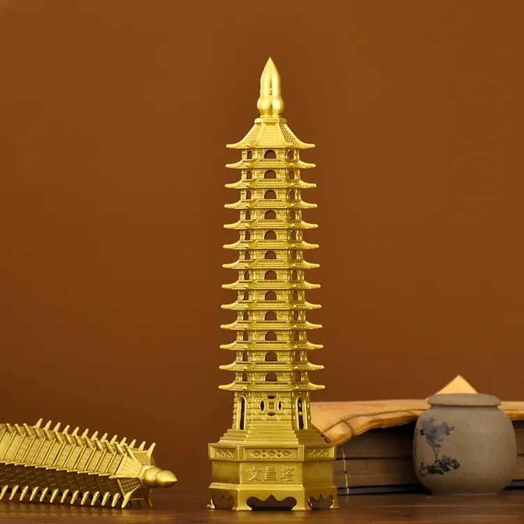 纯铜文昌塔黄铜摆件13层十三层文昌塔文峰宝塔中式进门入户玄关