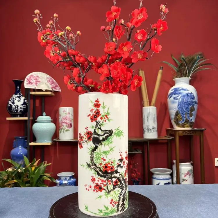 景德镇陶瓷花瓶大口径中式复古大花瓶插花创意冒筒客厅摆件高档风