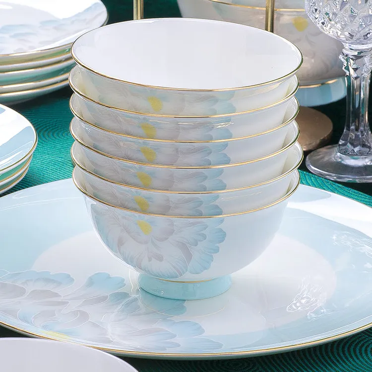 [碗]高温釉下彩新款碗碟套装家用轻奢景德镇骨瓷餐具碗盘乔迁家庭