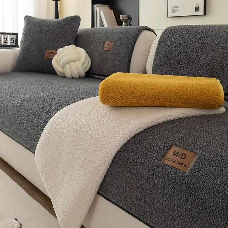 冬季羊羔绒沙发垫加厚毛绒坐垫子2024新款冬天防滑沙发套罩盖布巾