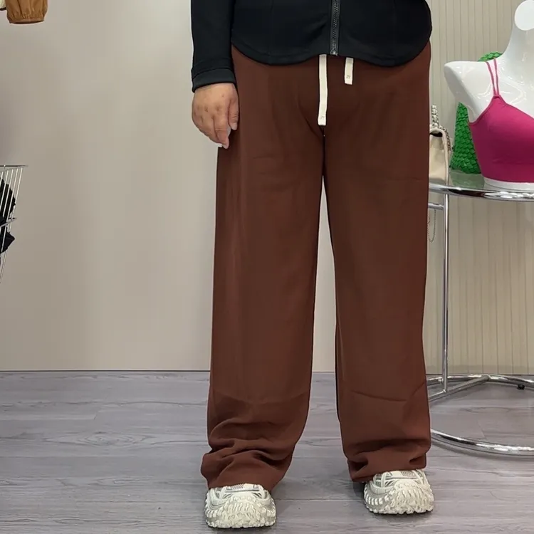 9051#松紧高腰阔腿女秋季2024新款百搭显瘦垂感雪纺直筒休闲长裤