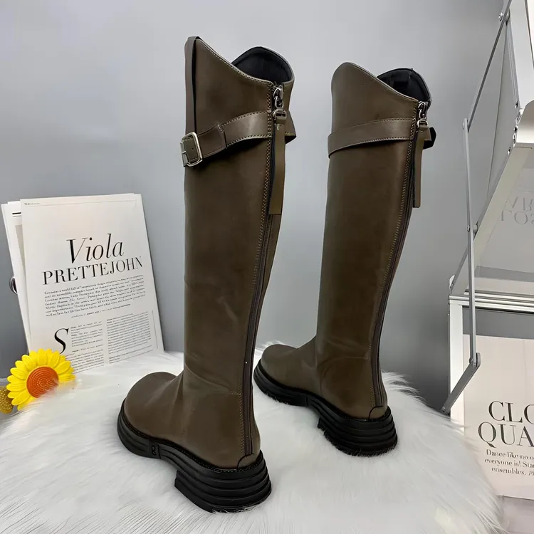 长筒靴厚底高筒靴时尚百搭真皮骑士长靴不过膝秋冬靴子女长筒靴