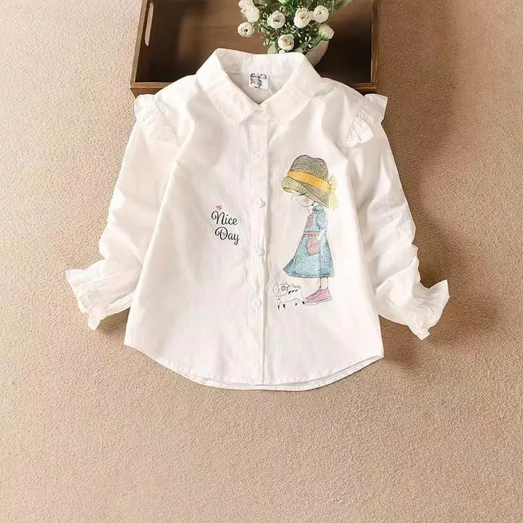 儿童白衬衫纯棉长袖衬衣女童秋季白衬衫洋气白色女孩衬衫小孩小童