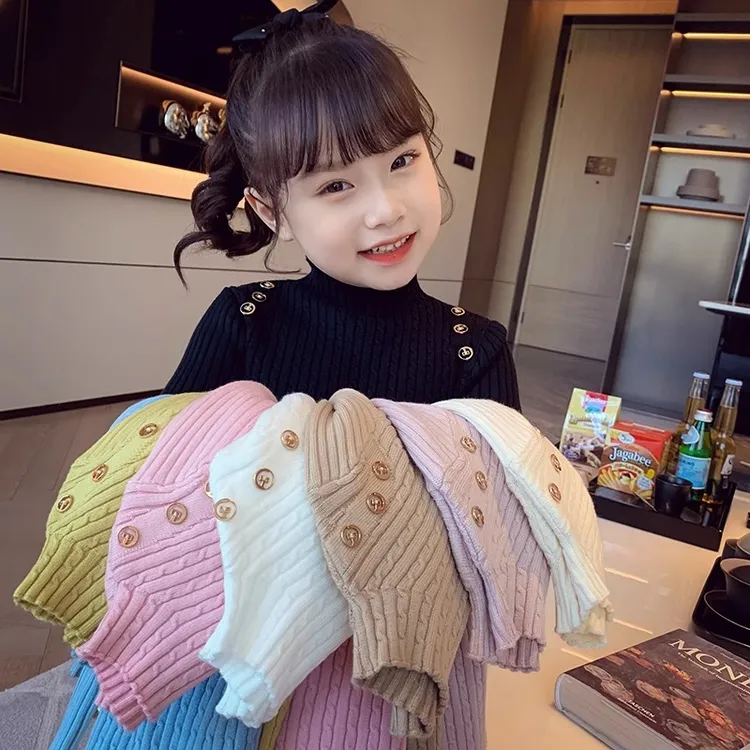 女童套头毛衣秋冬儿童中高领黑色打底衫女宝宝内搭针织衫长袖上衣