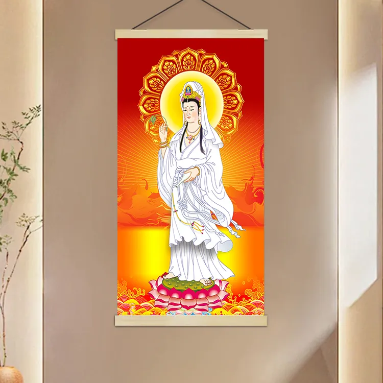 观音佛像画观世音菩萨画像中式挂画卷轴画装饰画菩萨过道玄关画